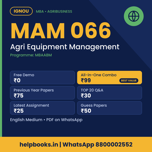 IGNOU MAM 066 Agri Equipment Management MBA solved assignment, previous year papers and TOP 20 questions PDF