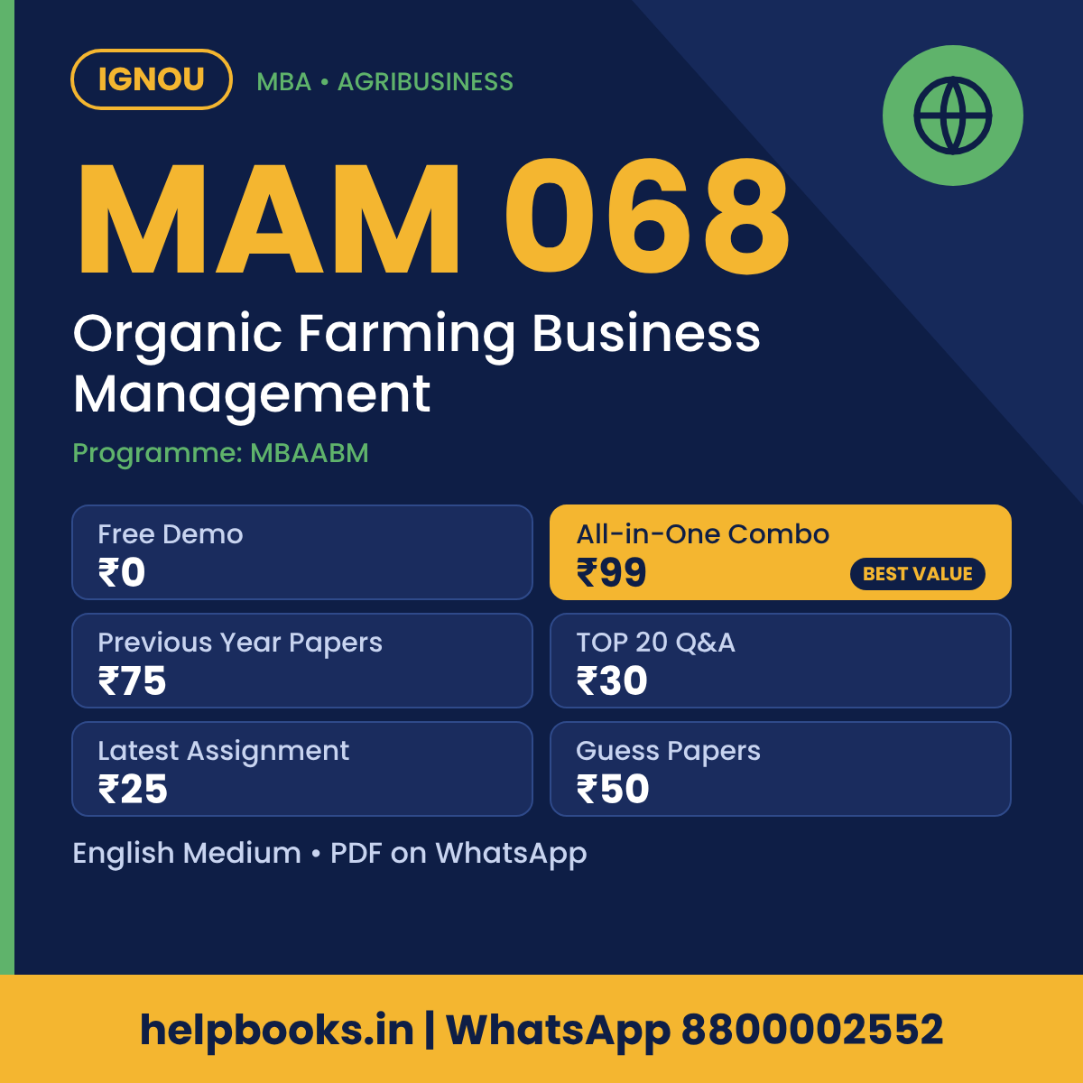 IGNOU MAM 068 Organic Farming Business Management MBA solved assignment, previous year papers and TOP 20 questions PDF