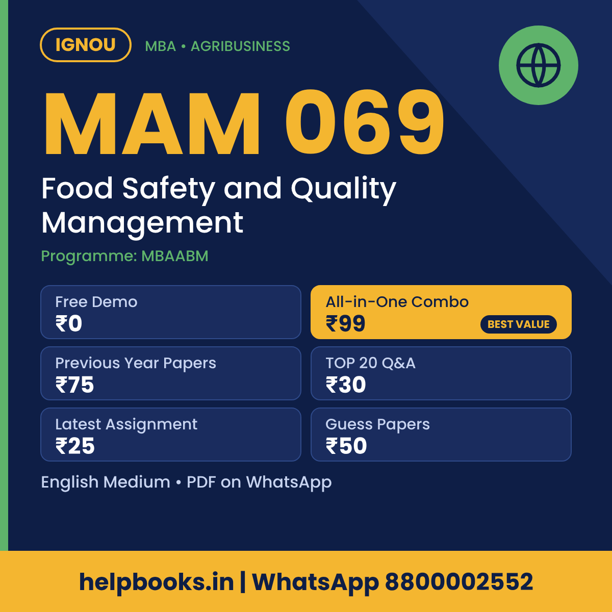 IGNOU MAM 069 Food Safety and Quality Management MBA solved assignment, previous year papers and TOP 20 questions PDF