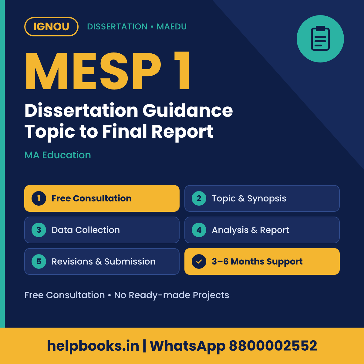 IGNOU MESP 1 Dissertation help for MA Education – free consultation, synopsis and report guidance | helpbooks.in