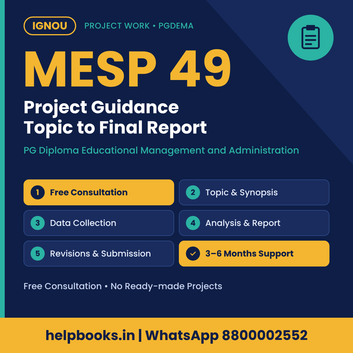 IGNOU MESP 49 Project help for PG Diploma Educational Management and Administration – free consultation, synopsis and report guidance | helpbooks.in
