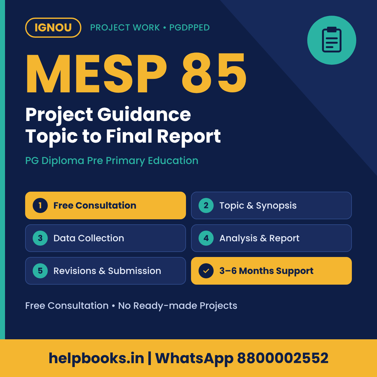IGNOU MESP 85 Project help for PG Diploma Pre Primary Education – free consultation, synopsis and report guidance | helpbooks.in