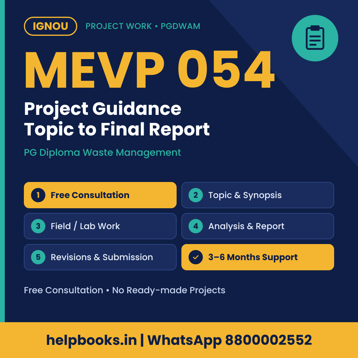 IGNOU MEVP 054 Project help for PG Diploma Waste Management – free consultation, synopsis and report guidance | helpbooks.in