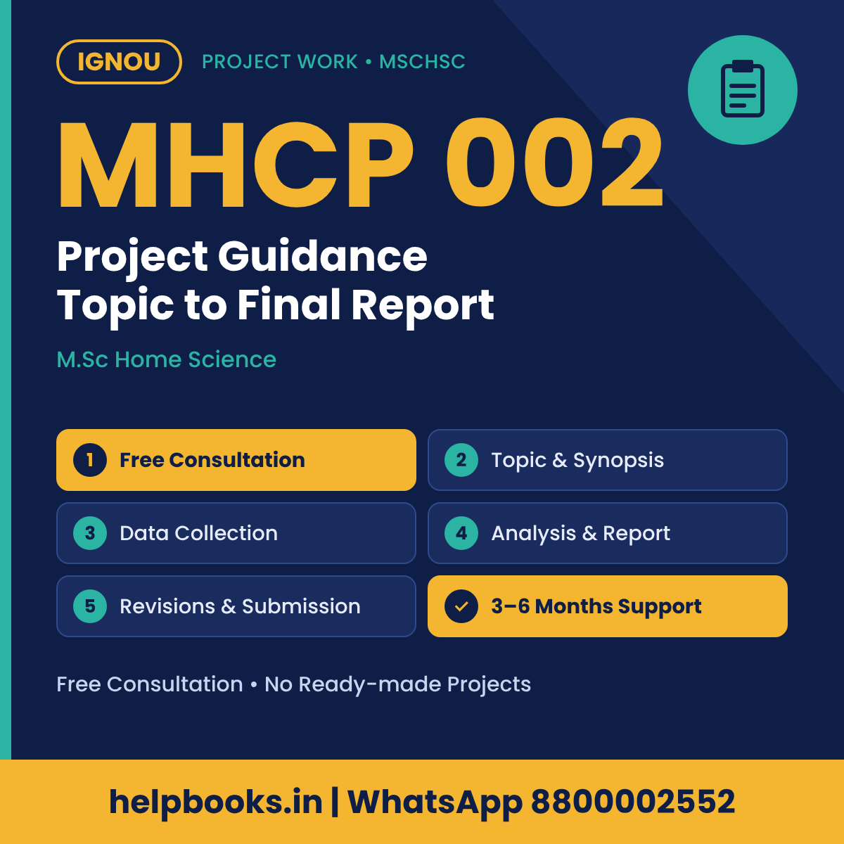 IGNOU MHCP 002 Project help for M.Sc Home Science – free consultation, synopsis and report guidance | helpbooks.in