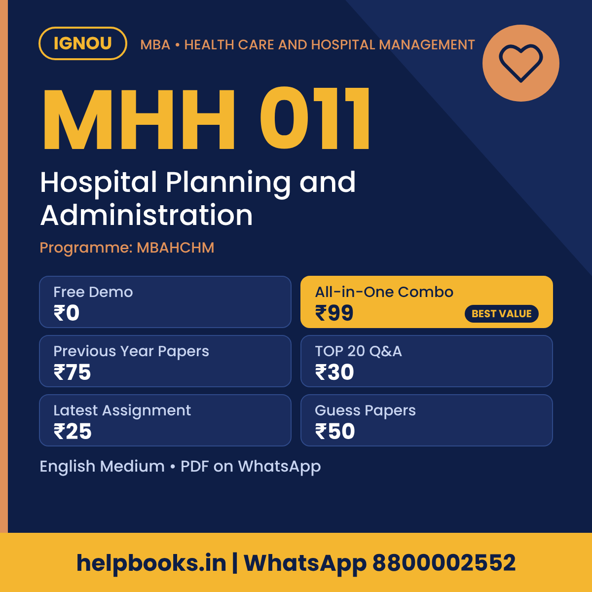 IGNOU MHH 011 Hospital Planning and Administration MBA solved assignment, previous year papers and TOP 20 questions PDF
