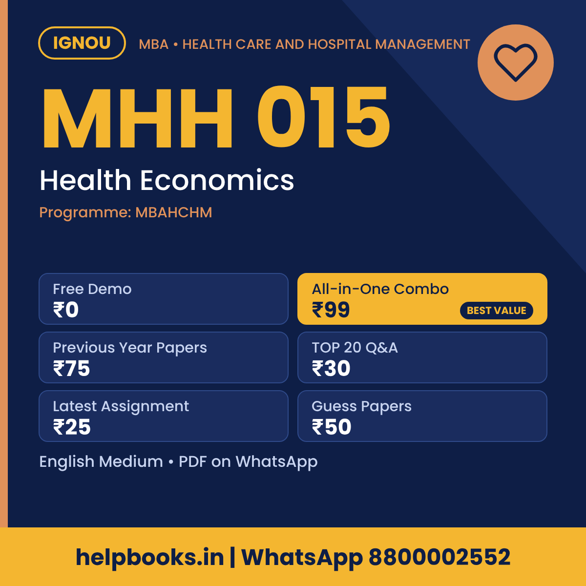 IGNOU MHH 015 Health Economics MBA solved assignment, previous year papers and TOP 20 questions PDF