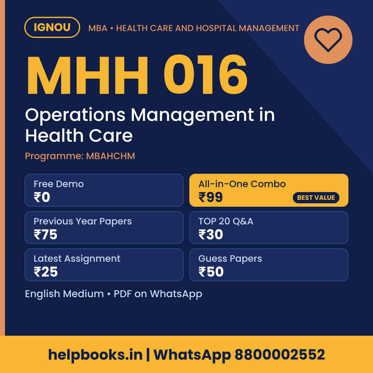 IGNOU MHH 016 Operations Management in Health Care MBA solved assignment, previous year papers and TOP 20 questions PDF
