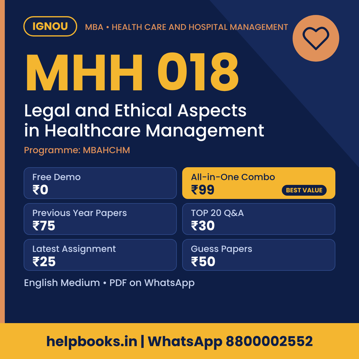 IGNOU MHH 018 Legal and Ethical Aspects in Healthcare Management MBA solved assignment, previous year papers and TOP 20 questions PDF