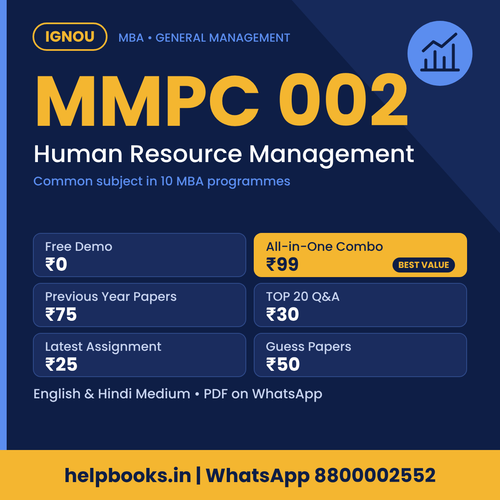 IGNOU MMPC 002 Human Resource Management MBA solved assignment, previous year papers and TOP 20 questions PDF