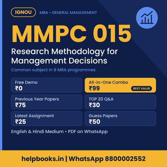 IGNOU MMPC 015 Research Methodology for Management Decisions MBA solved assignment, previous year papers and TOP 20 questions PDF