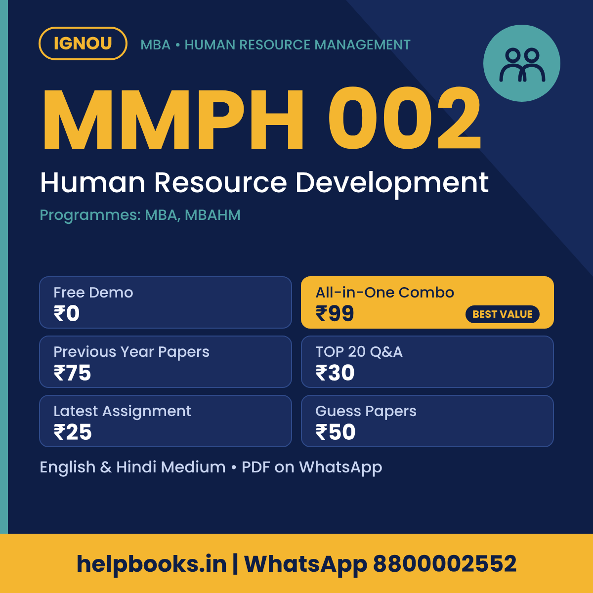 IGNOU MMPH 002 Human Resource Development MBA solved assignment, previous year papers and TOP 20 questions PDF