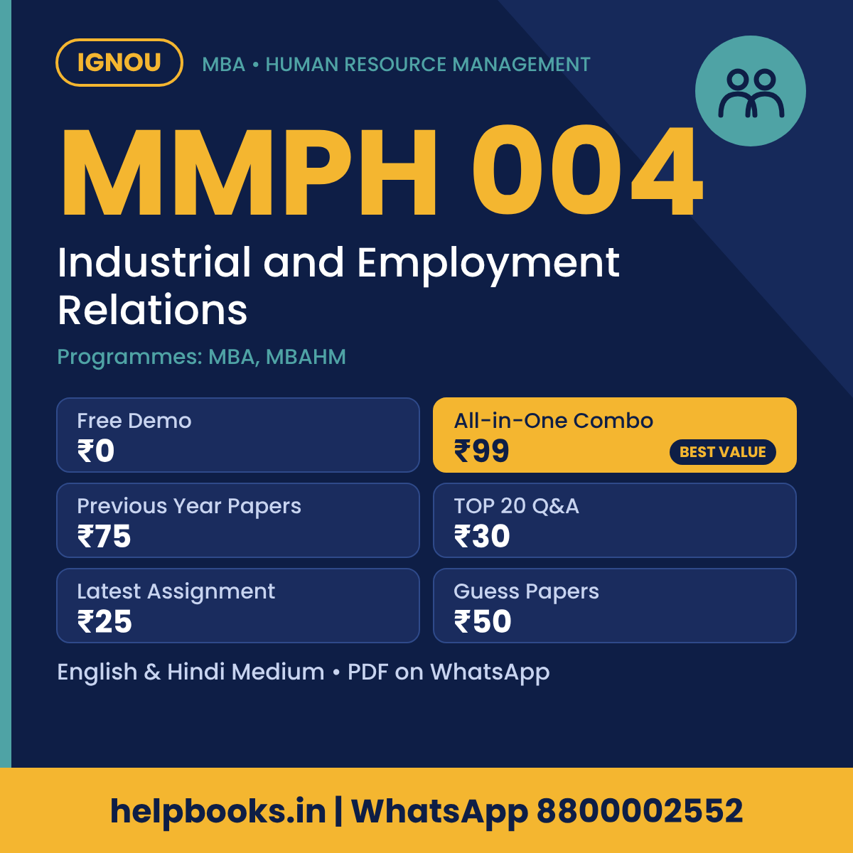 IGNOU MMPH 004 Industrial and Employment Relations MBA solved assignment, previous year papers and TOP 20 questions PDF