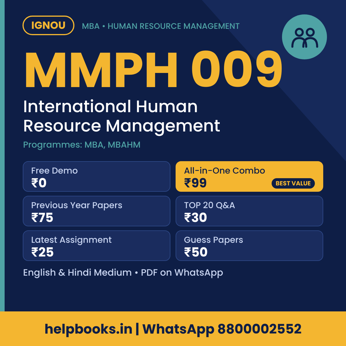 IGNOU MMPH 009 International Human Resource Management MBA solved assignment, previous year papers and TOP 20 questions PDF