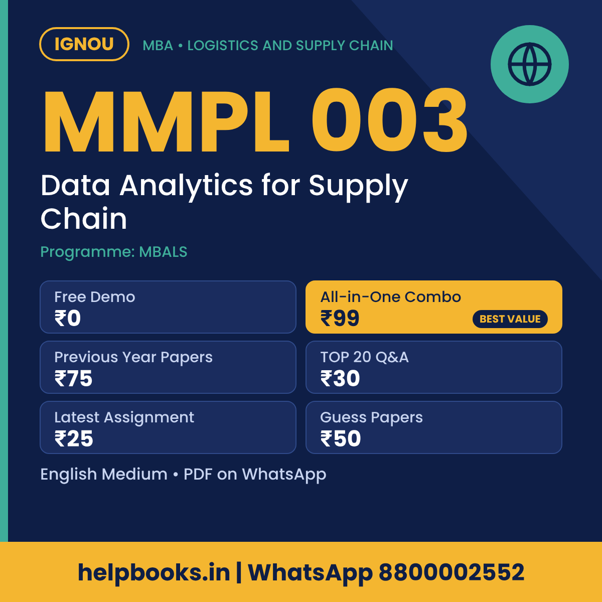 IGNOU MMPL 003 Data Analytics for Supply Chain MBA solved assignment, previous year papers and TOP 20 questions PDF