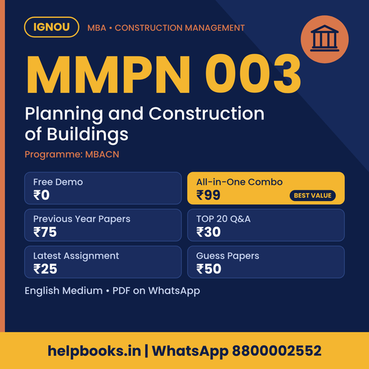 IGNOU MMPN 003 Planning and Construction of Buildings MBA solved assignment, previous year papers and TOP 20 questions PDF