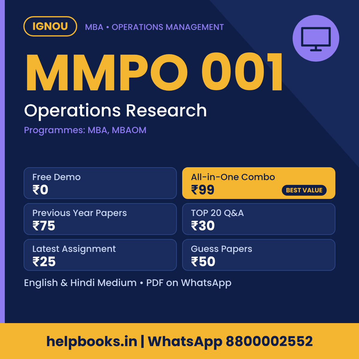 IGNOU MMPO 001 Operations Research MBA solved assignment, previous year papers and TOP 20 questions PDF