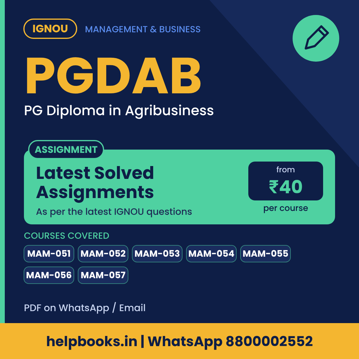 IGNOU PGDAB Latest Solved Assignments - PG Diploma in Agribusiness