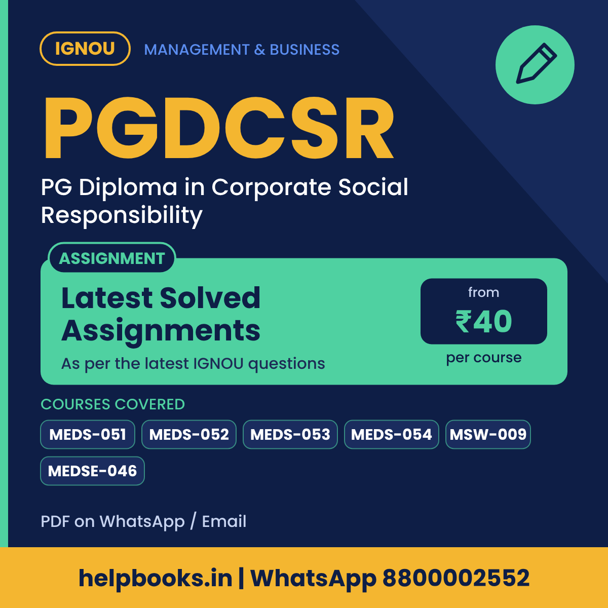IGNOU PGDCSR Latest Solved Assignments - PG Diploma in Corporate Social Responsibility