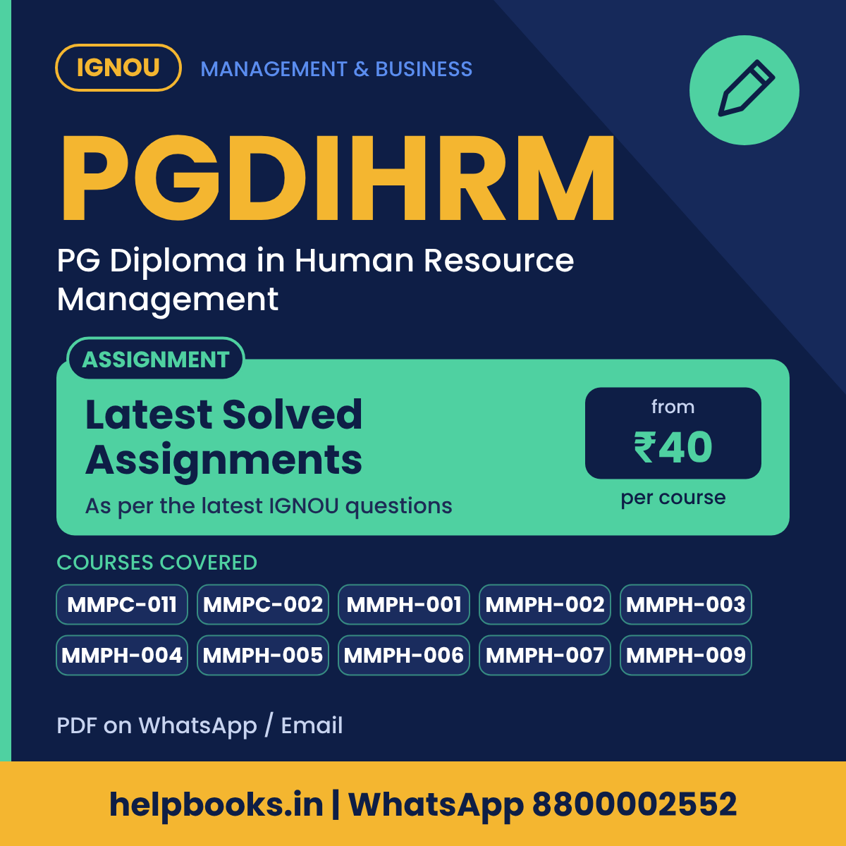 IGNOU PGDIHRM Latest Solved Assignments - PG Diploma in PGDIHRM
