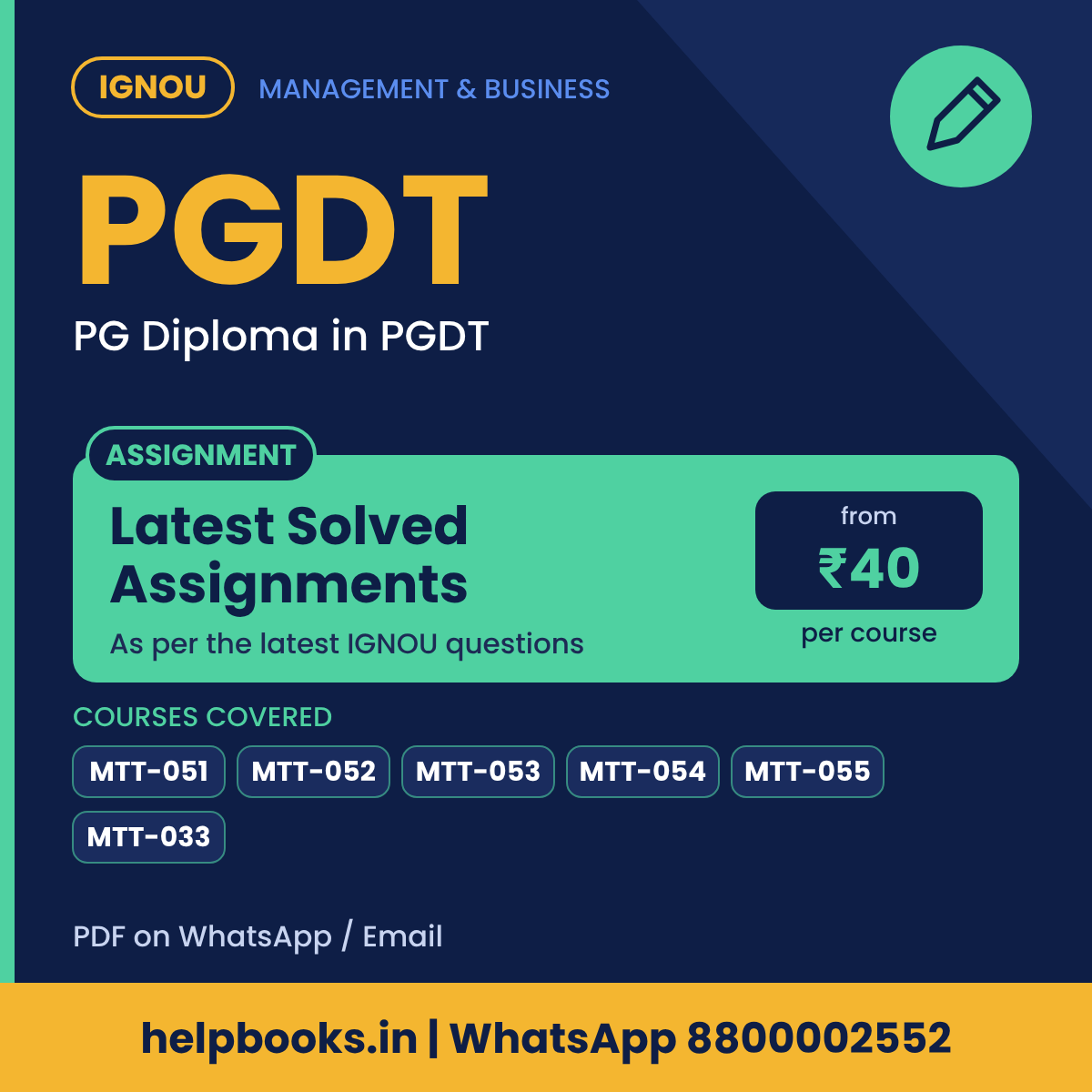 IGNOU PGDT Latest Solved Assignments - PG Diploma in PGDT