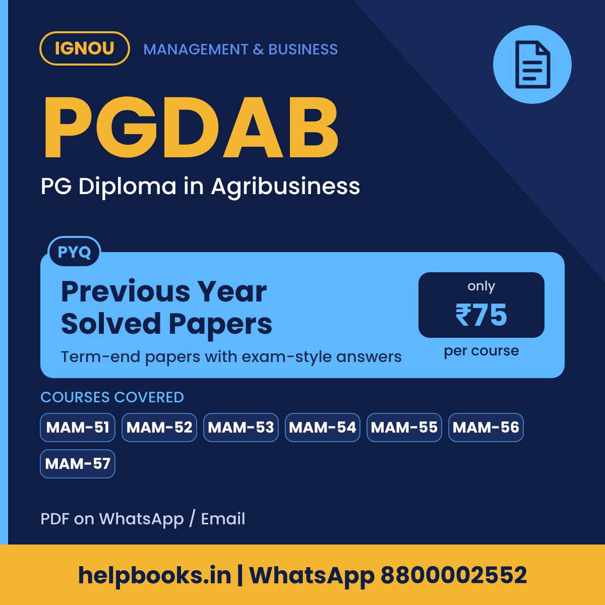 IGNOU PGDAB Previous Year Solved Papers - PG Diploma in Agribusiness