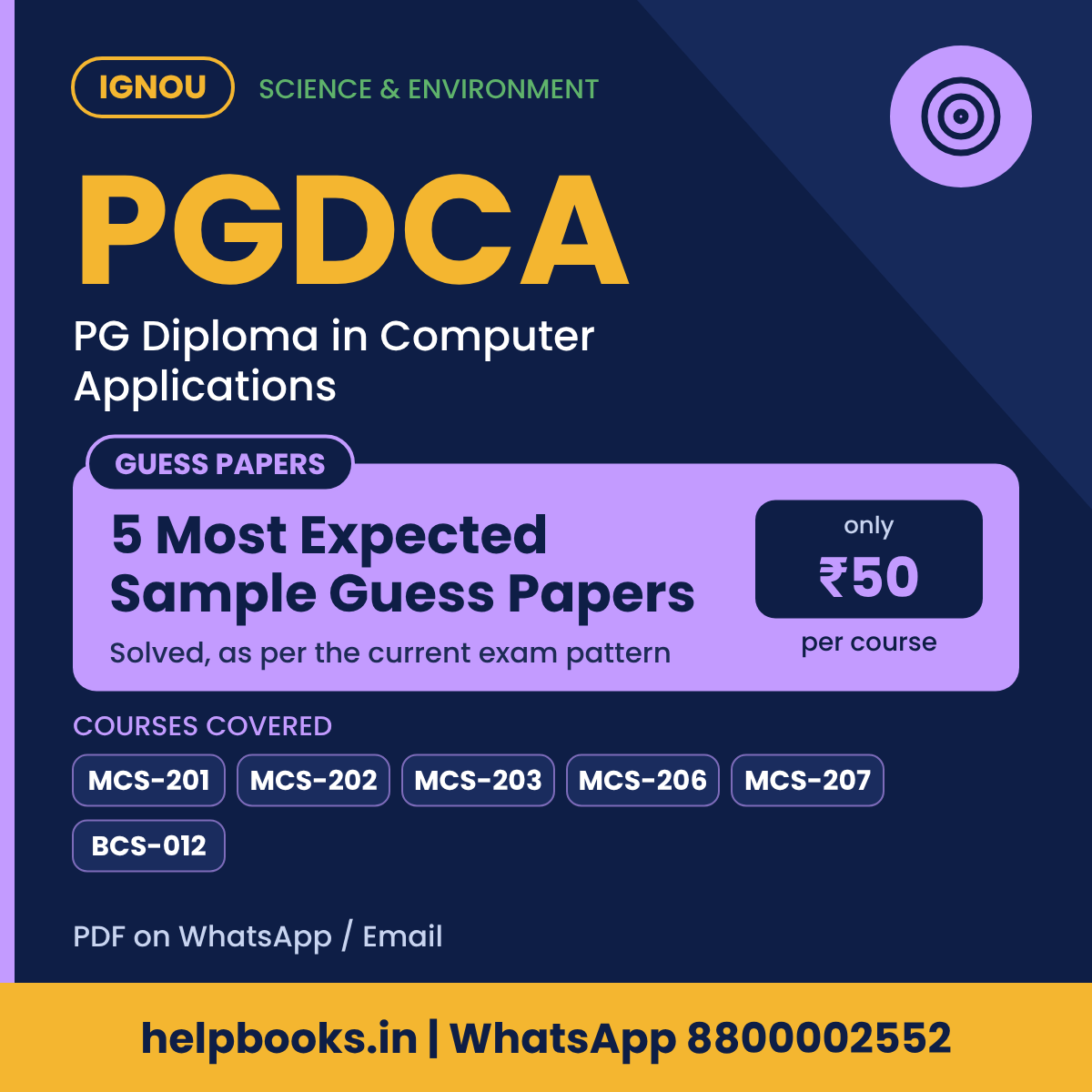 IGNOU PGDCA 5 Most Expected Sample Guess Papers - PG Diploma in PGDCA
