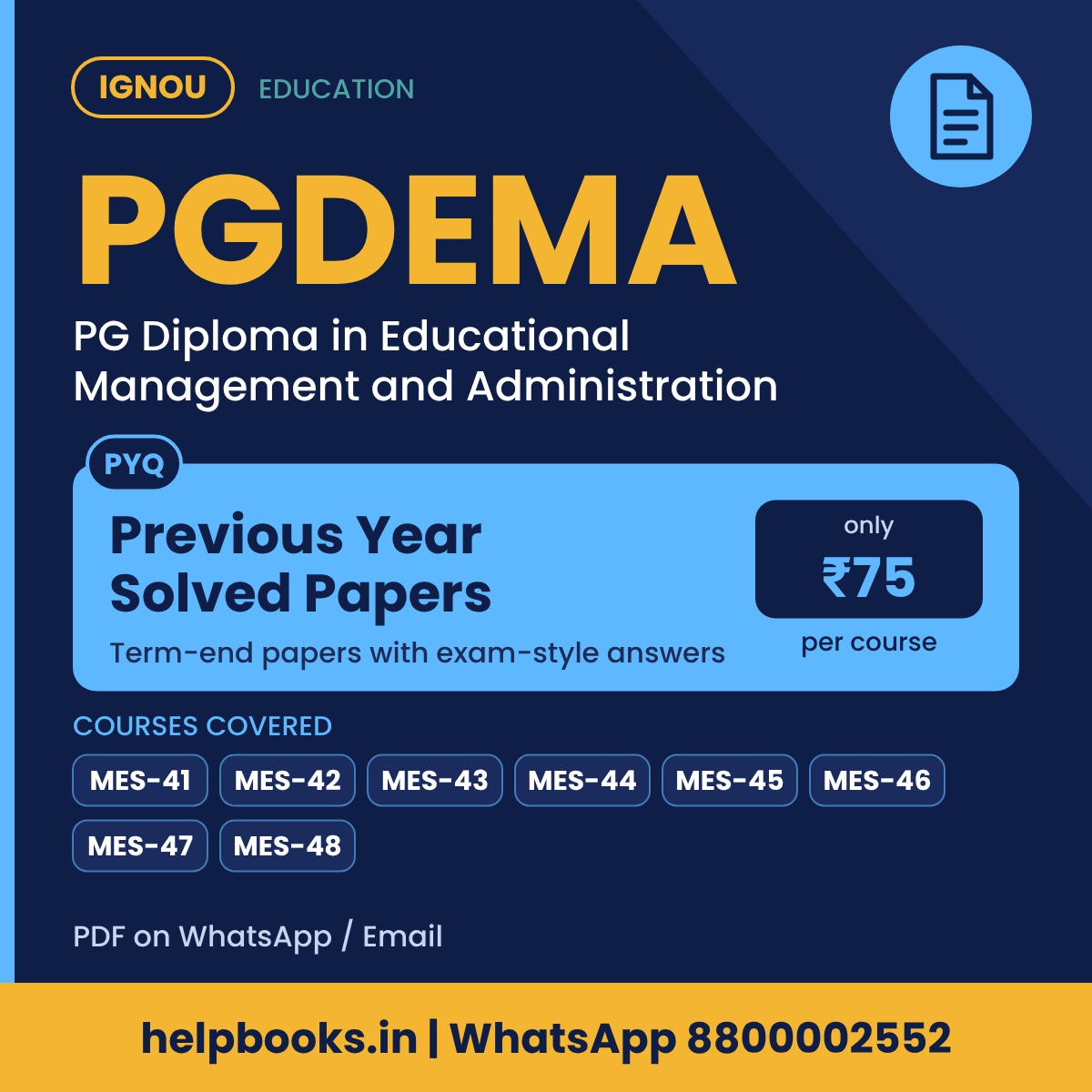 IGNOU PGDEMA Previous Year Solved Papers - PG Diploma in Educational Management and Administration