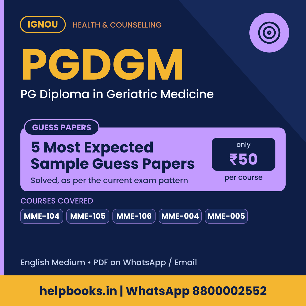 IGNOU PGDGM 5 Most Expected Sample Guess Papers - PG Diploma in Geriatric Medicine