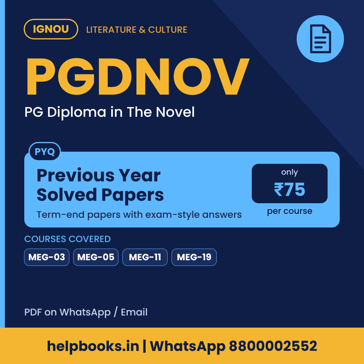 IGNOU PGDNOV Previous Year Solved Papers - PG Diploma in The Novel