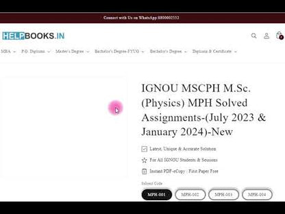 IGNOU MSCPH M.Sc. (Physics) MPH Solved Assignments-(July 2023 & January 2024)-New